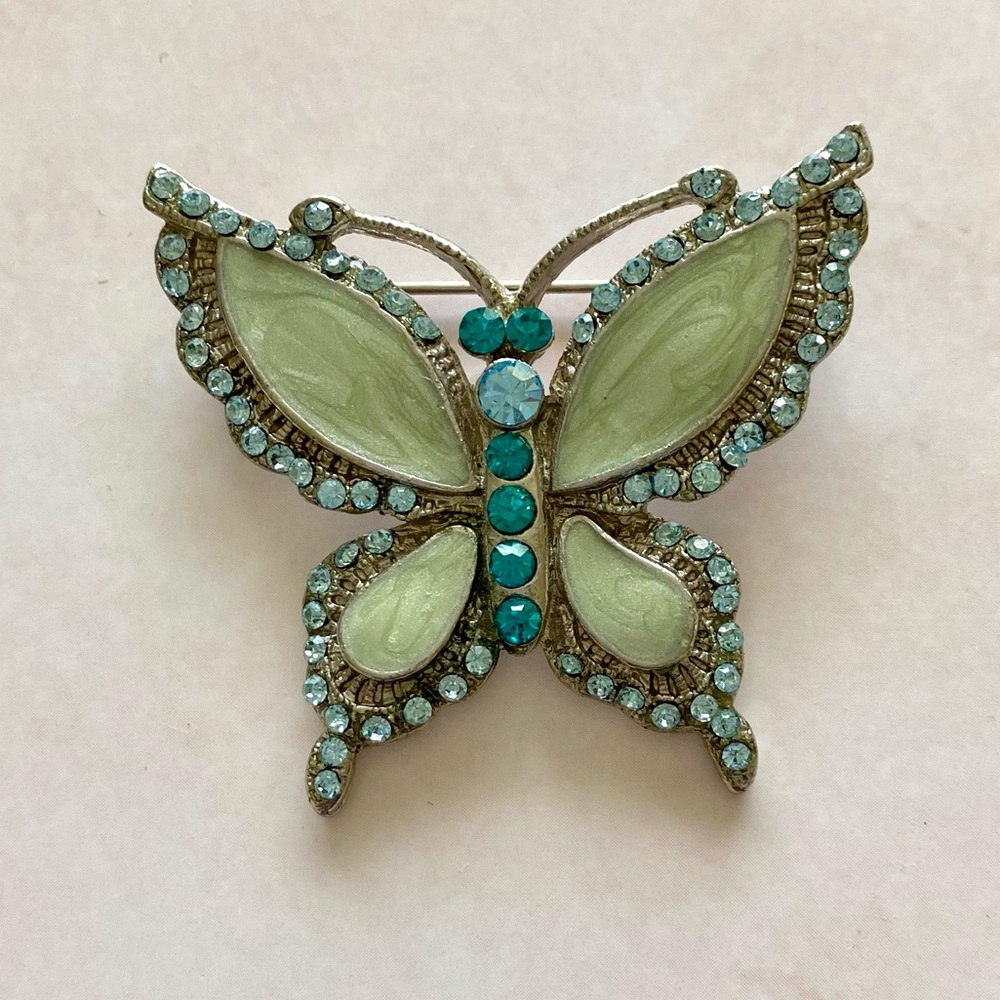 $5 Add On | Turquoise Rhinestone Butterfly Brooch - Picture 2 of 3